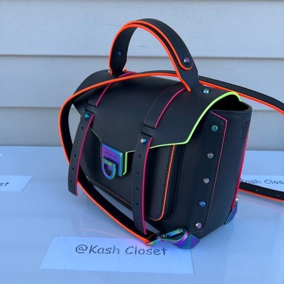 Michael Kors Manhattan Satchel Medium Leather Contrast trim Satchel Black - Picture 3 of 11